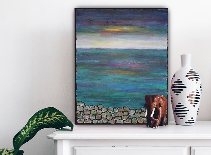 Anne-Toxværd-Kunst-En-aften-ved-havet-stående-på-reol
