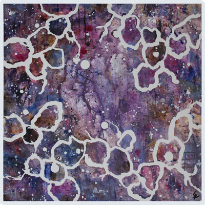 Stjernenat maleri, forestiller en stjerneregn i lilla nuancer | 20x20 cm